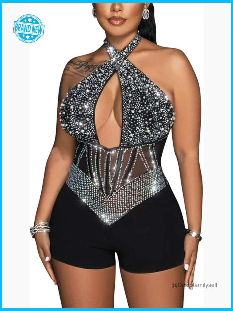 Sequin Bodycon Halter Backless Jumpsuit Club Party Sleeveless Romper